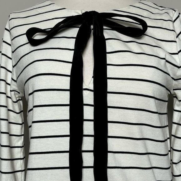 J. Crew Velvet Tie-front Top in White with Black Stripes - Picture 5 of 16